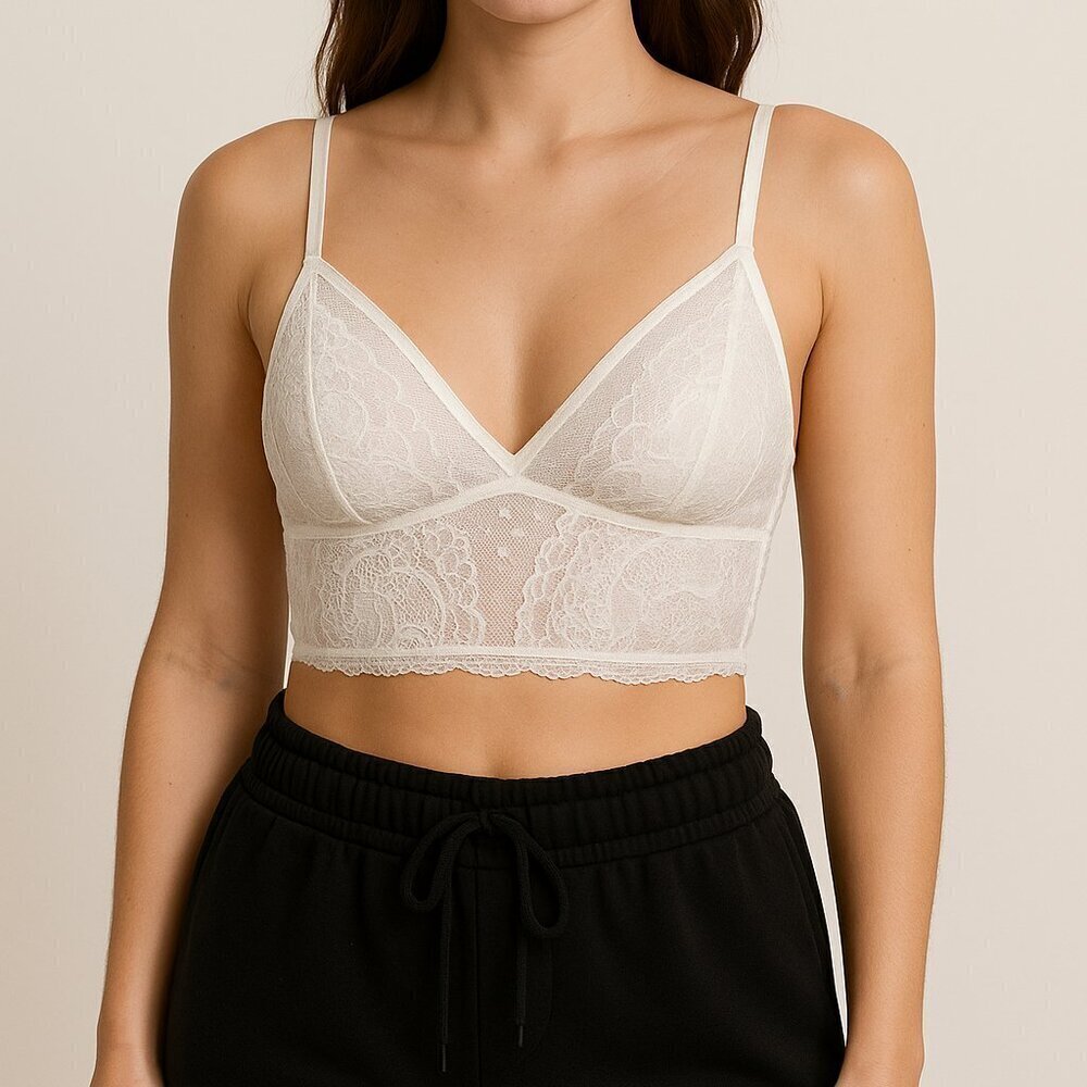 Aerie NWT White Lace Bralette Size Medium Longline Wireless